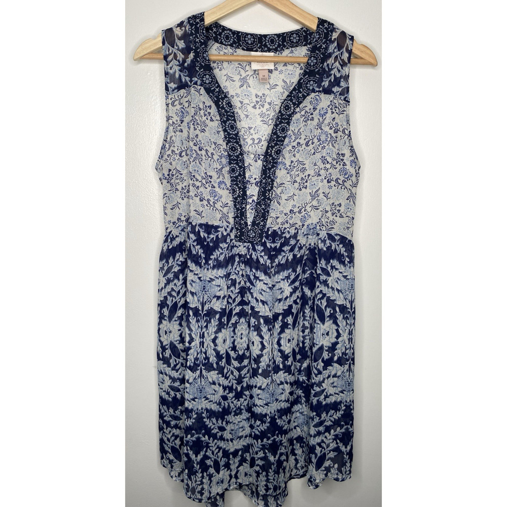 Knox Rose Women’s Blue White Floral Sheer Bohemian Dress Size Medium